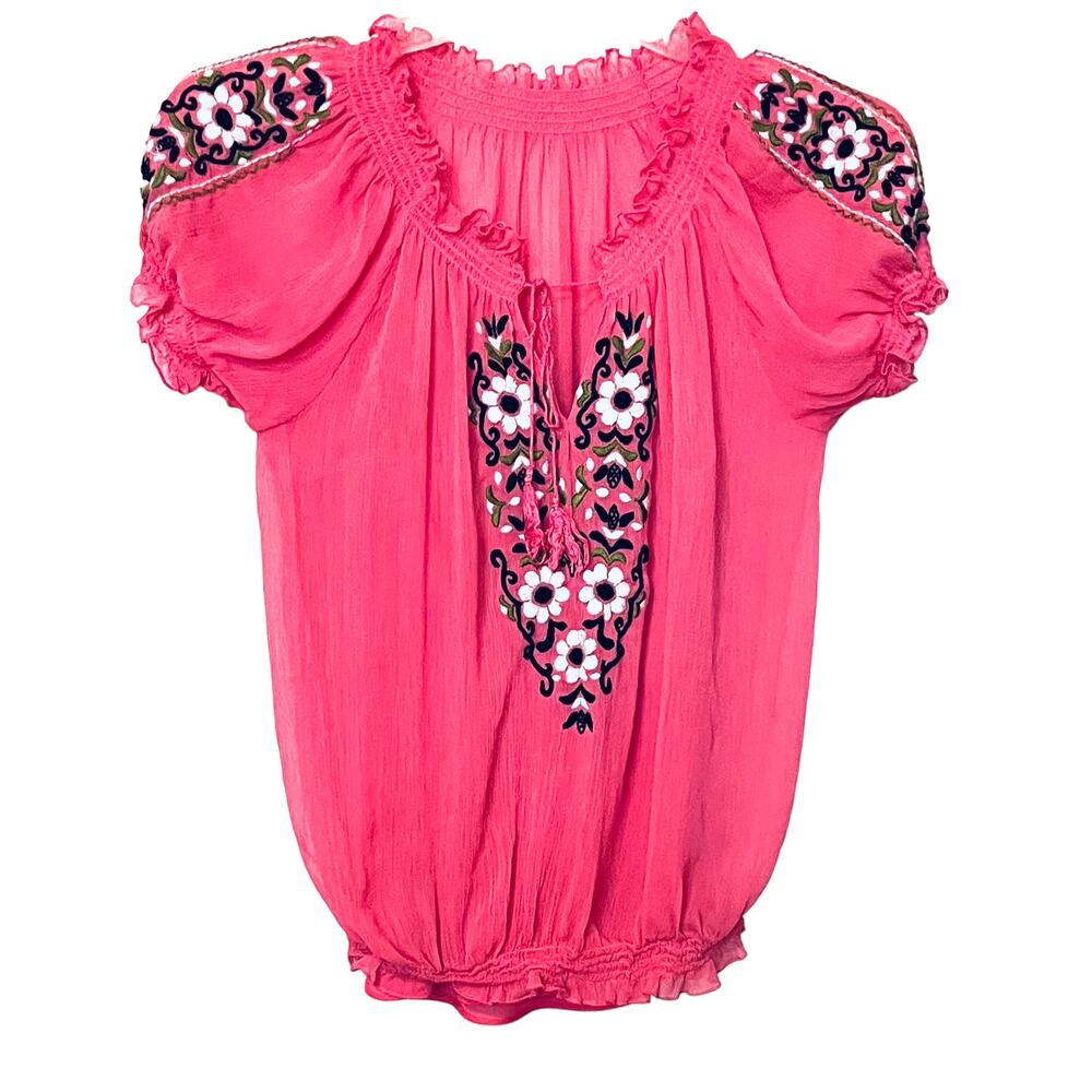 NICOLE BY NICOLE MILLER BLOUSE & TANK, WOMENS, 6, PINK WITH MULTICOLORED FLOWERS